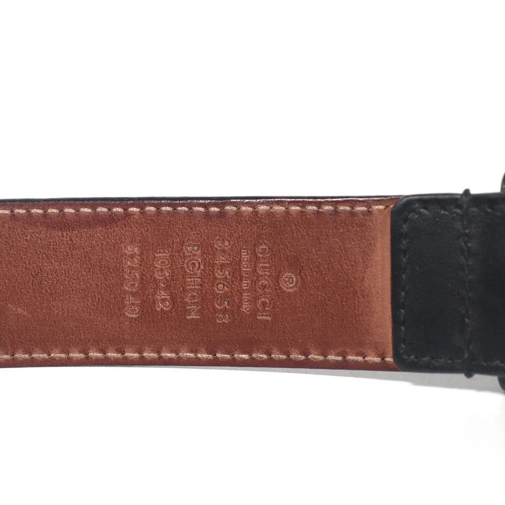GUCCI Mens Black Leather Belt 345658 Square Metal Buckle Sz 105 42 Made In Italy